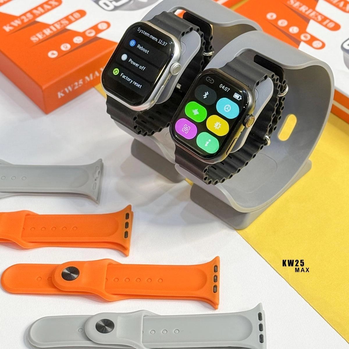 ساعت هوشمند KEQIWEAR مدل KW25 Max ظرفیت ۴۵ میلی‌متر با بند سیلیکونی و تماس بلوتوثی